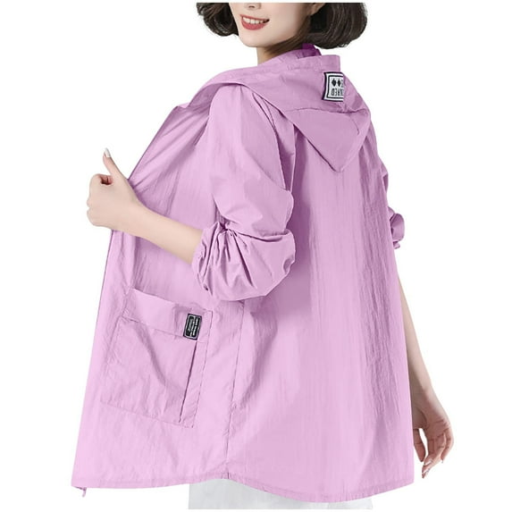 HTNBO UPF 50+ Sun Protection Jacket Women Solid Color Hooded Cooling Shirt with Pockets Hiking Outdoor