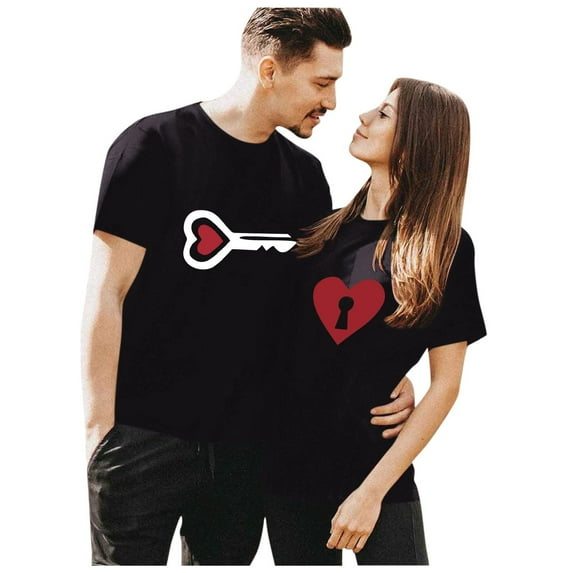HTNBO Unisex Couple Valentines Days Tops for Women Men Short Sleeve Crew Neck Funny Print T Shirts