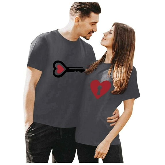 HTNBO Unisex Couple Valentines Days Tops for Women Men Short Sleeve Crew Neck Funny Print T Shirts
