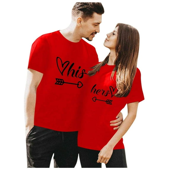 HTNBO Unisex Couple Valentines Days Tops for Women Men Short Sleeve Crew Neck Funny Print T Shirts