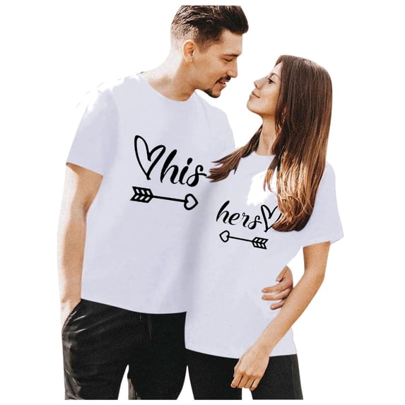 HTNBO Unisex Couple Valentines Days Tops for Women Men Short Sleeve Crew Neck Funny Print T Shirts