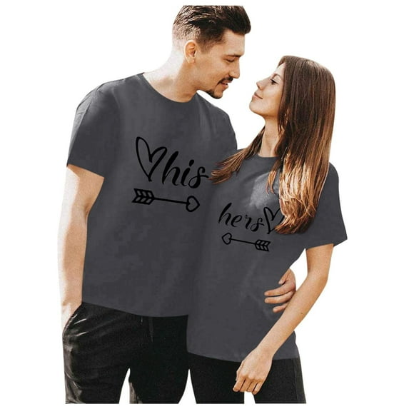HTNBO Unisex Couple Valentines Days Tops for Women Men Short Sleeve Crew Neck Funny Print T Shirts