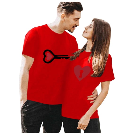 HTNBO Unisex Couple Valentines Days Tops for Women Men Short Sleeve Crew Neck Funny Print T Shirts