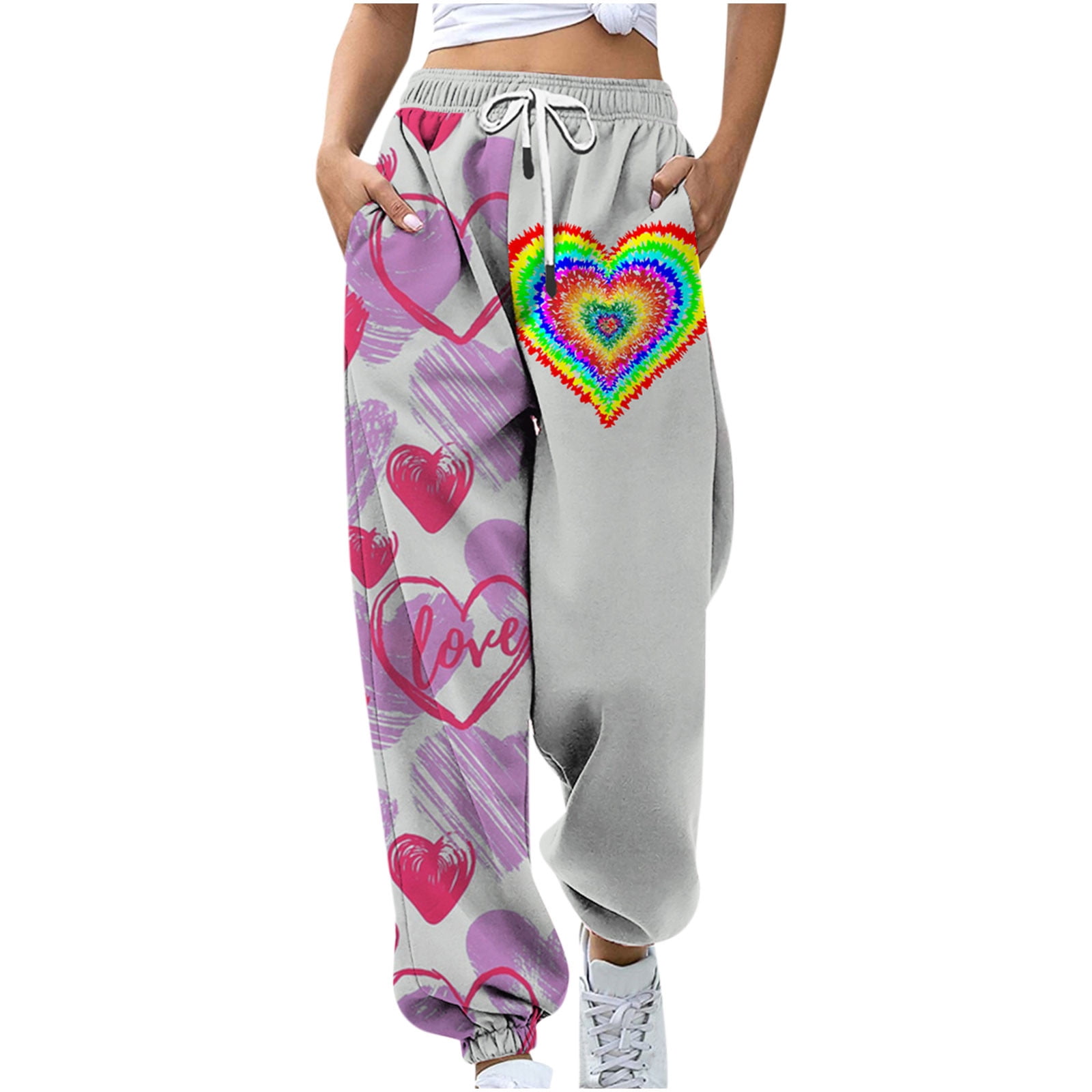HTNBO Valentine's Day Sweatpants Graphic for Women Drawstring Love ...