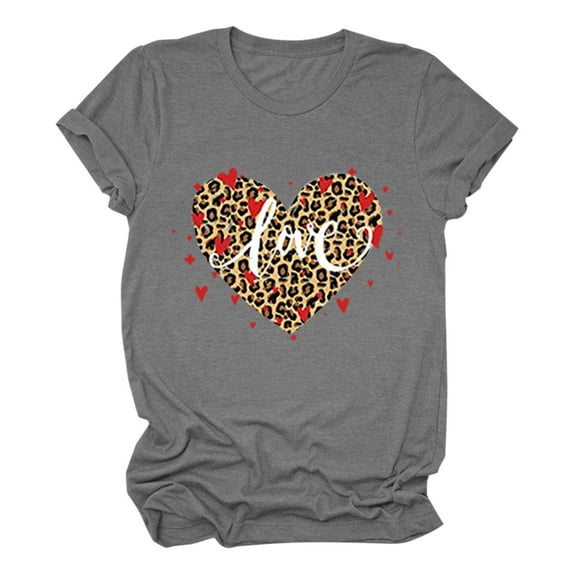 HTNBO Valentines Day T Shirts for Women Love Heart Casual Spring Summer Letter Printed Graphic Short Sleeve T Shirts Gray XXL