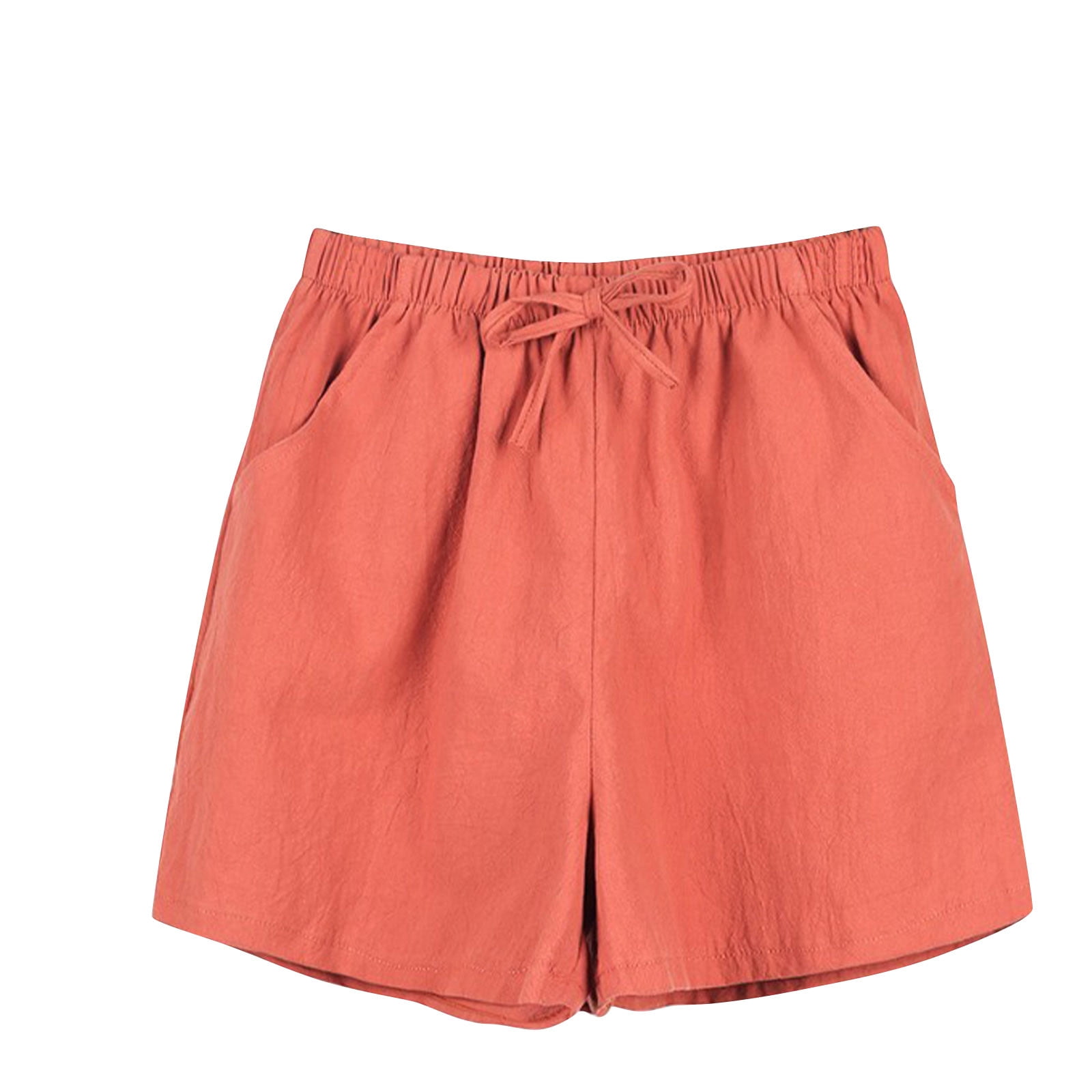 HUUSA Women's Summer Casual Shorts - Elastic Waist Drawstring, Ruffle Trim, With Pockets, Khaki Size XL