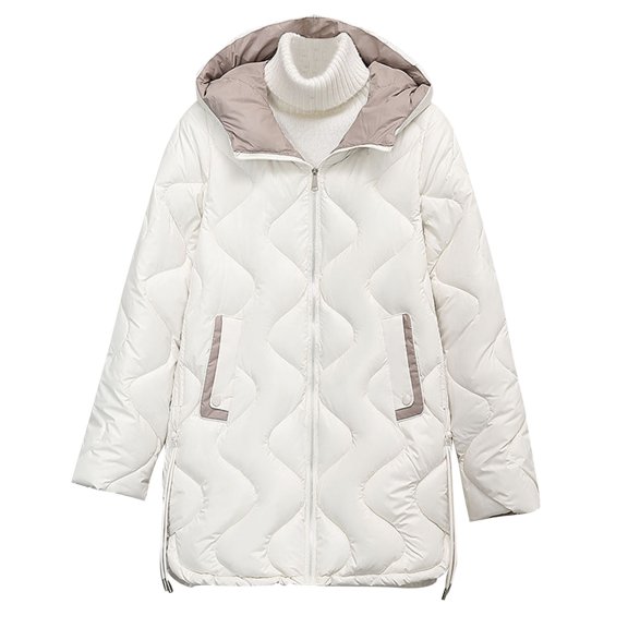 HTNBO Windproof Puffer Down Jackets Lightweight Hooded Quilted Jackets Winter Warm Full Zip Up Padded Trench Coats