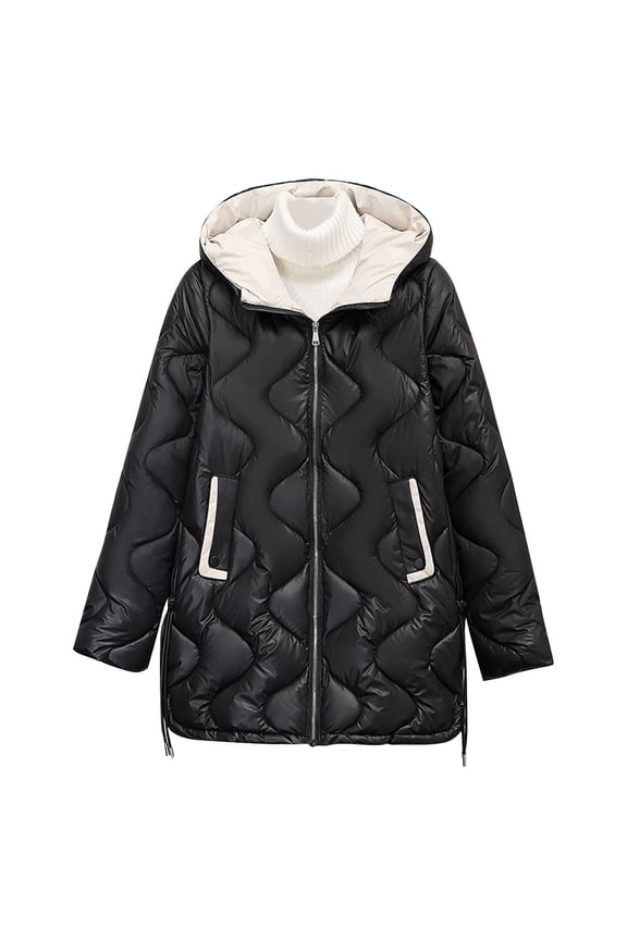 Windproof Puffer Down Jackets Lightweight Hooded Quilted Jackets Winter Warm Full Zip Up Padded Trench Coats