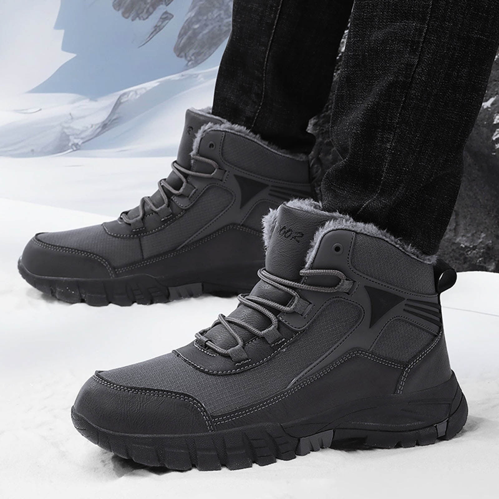 HTNBO Winter Boots for Men Warm Fleece Lined Snow Boots Comfy Durable ...
