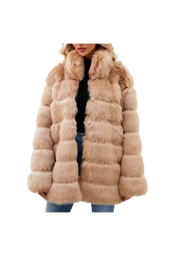 Winter Coat Jacket for Women Luxury Faux Fox Fur Coat Slim Long Sleeve Collar Faux Fur Coats Overcoat