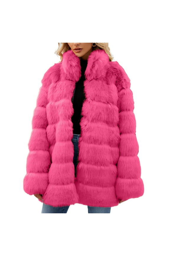 Winter Coat Jacket for Women Luxury Faux Fox Fur Coat Slim Long Sleeve Collar Faux Fur Coats Overcoat