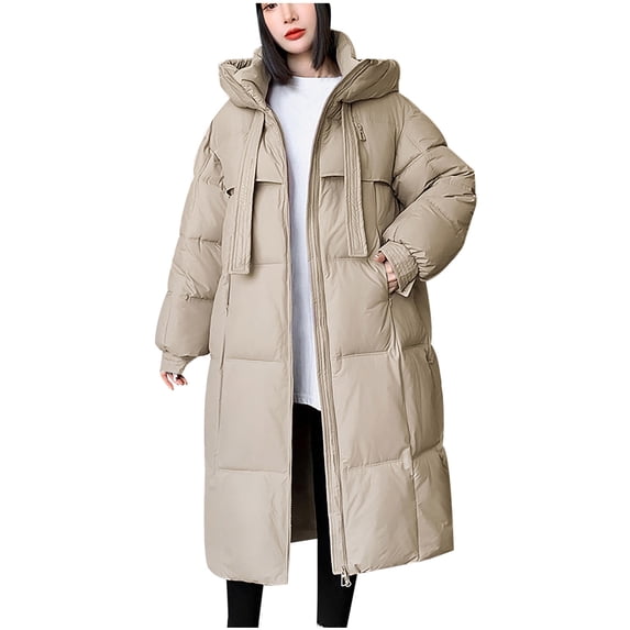 HTNBO Winter Coat Women Thicken Warm Down Coat Quilted Puffer Jackets Mid Long Parka Hooded Anorak Overcoat Outwear