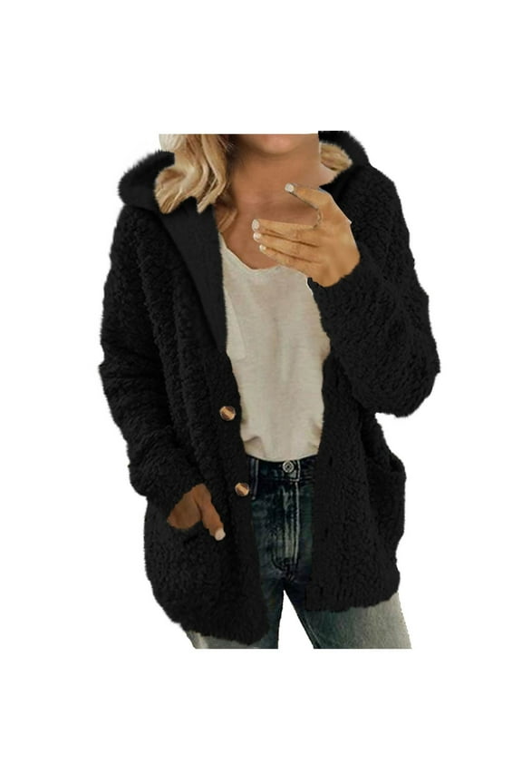 Winter Coats for Women Fleece Jacket Warm Casual Coats with Pockets Long Sleeve Button Down Cardigans Sweaters