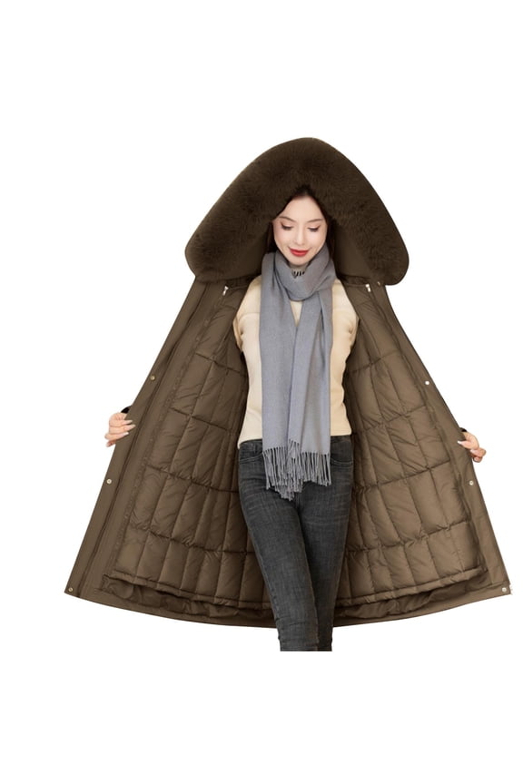 Winter Coats for Women Full-Zip Quilted Long down Jackets Thickened Thermal Puffer Outerwear with Fuzzy Hood
