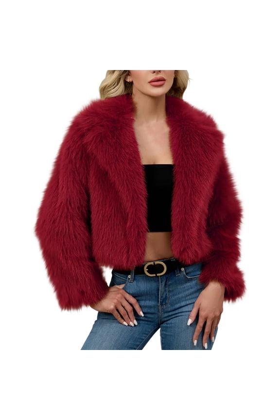 Winter Coats for Women Trendy Faux Fur Shaggy Jacket Cropped Long Sleeve Tops Open Front Coat Cardigan Outerwear