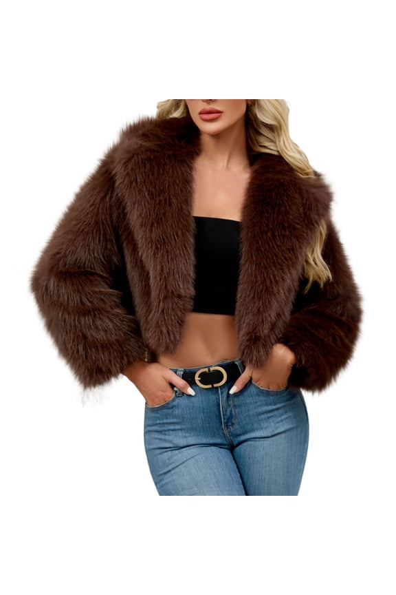 Winter Coats for Women Trendy Faux Fur Shaggy Jacket Cropped Long Sleeve Tops Open Front Coat Cardigan Outerwear