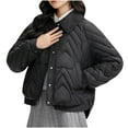 thumbnail image 1 of HTNBO Winter Down Puffer Jackets for Women Casual Short Quilted Jackets Fashion Button Cropped Bomber Padded Coats, 1 of 3