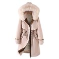 thumbnail image 1 of HTNBO Winter Jacket for Women Long Parka Trench Coat Comfy Stitching Casual Cardigan Lapel Overcoat Belted Slim Outerwear, 1 of 4