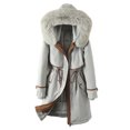 thumbnail image 1 of HTNBO Winter Jacket for Women Long Parka Trench Coat Comfy Stitching Casual Cardigan Lapel Overcoat Belted Slim Outerwear, 1 of 4