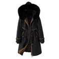 thumbnail image 1 of HTNBO Winter Jacket for Women Long Parka Trench Coat Comfy Stitching Casual Cardigan Lapel Overcoat Belted Slim Outerwear, 1 of 4