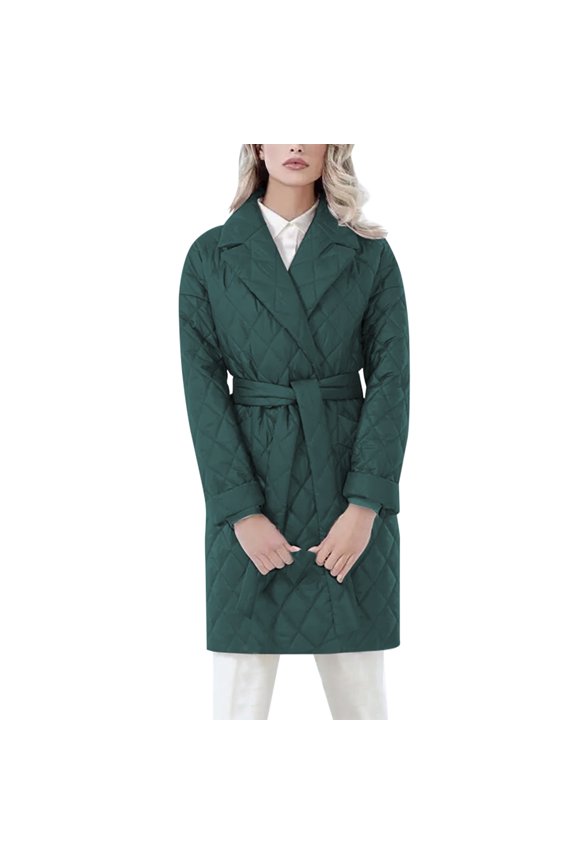 Winter Jackets Women Elegant Long Trench Coat Quilted Lightweight Puffer Jacket Notch Lapel Peacoat Fashion Clothes