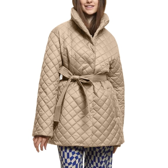 HTNBO Winter Jackets Women Trench Coat Quilted Lightweight Puffer Jacket Stand Collar Peacoat