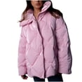 thumbnail image 1 of HTNBO Winter Puffer Coat For Women Casual Lapel Collar Button Zip Up Thicken Jacket Lounge Warm Outdoor Clothes, 1 of 8
