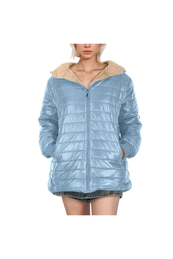Winter Puffer Jacket Womens Sherpa Coats Fleece Lined Quilted Pullover down Jacket Lightweight Zipper Outerwear