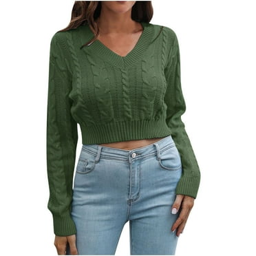 HTNBO Winter Sweater for Women Long Sleeve Oversized V Neck Pullover