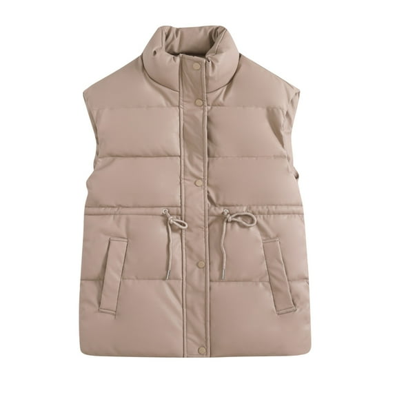 HTNBO Winter Women Sleeveless Jacket Quilted Lightweight Puffer Vest Short Down Coat Zip Up Outerwear Clothes