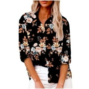 HTNBO Women Button Down Shirts Lapel Floral Printed Long Sleeve Blouse Boho Dressy Casual Fall Tops 2023 Fashion