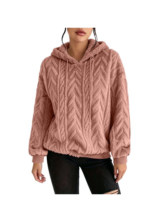 Women Cable Knit Fleece Hoodie Heavyweight Relaxed Fit Warm Casual Work Pullover Sweatshirt Winter Jacket