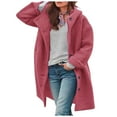 thumbnail image 1 of HTNBO Women Casual Fall Winter Woolen Coat Long Sleeve Solid Color Button Mid Length Hooded Coat, 1 of 5
