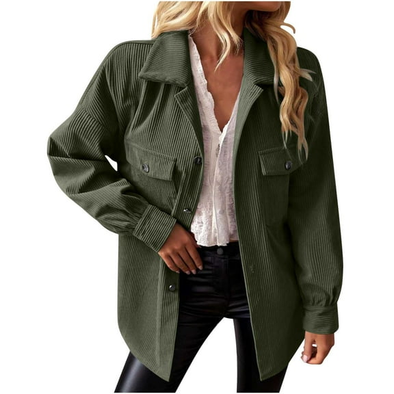 HTNBO Women Casual Jacket Long Sleeve Button Down Collared Dressy Shirts Trendy Solid Color Classic Coats Tops
