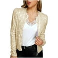 thumbnail image 1 of HTNBO Women Casual Open Front Sequin Jackets Cardigan Glitter Long Sleeve Short Coats Crop Blazer, 1 of 7