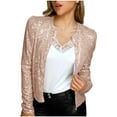 thumbnail image 1 of HTNBO Women Casual Open Front Sequin Jackets Cardigan Glitter Long Sleeve Short Coats Crop Blazer, 1 of 7