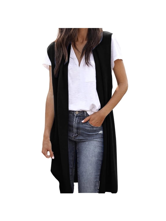 Women Casual SleevelessOpen Front Draped Duster Tunic Vest Long Cardigan Tops Coat Dressy Blazer
