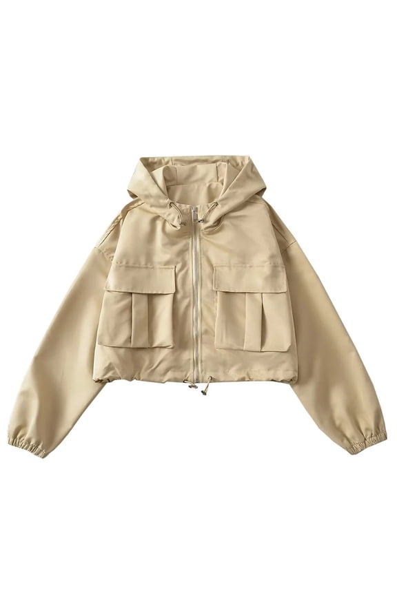 Women Crop Summer Jackets Casual Windproof Windbreaker Rain Coats with Pockets Streetwear