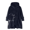thumbnail image 1 of HTNBO Women Cute Cat Printed Button Plush Coats Hooded Loose Fitted Winter Coat, 1 of 8