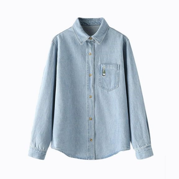 HTNBO Women Denim Jacket Shacket Long Sleeve Oversize Boyfriend Jean Jacket Shirt