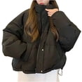 thumbnail image 1 of HTNBO Women Down Jacket Short Parka Coat Fashion Warm Turtleneck Streetwear Casual Puffer Jacket, 1 of 8