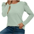 thumbnail image 1 of HTNBO Women Dressy Tops Casual Long Sleeve Crew Neck Puff Sleeve Top T-Shirt Blouse Gym Men Cold Weather Starting at 10, 1 of 7