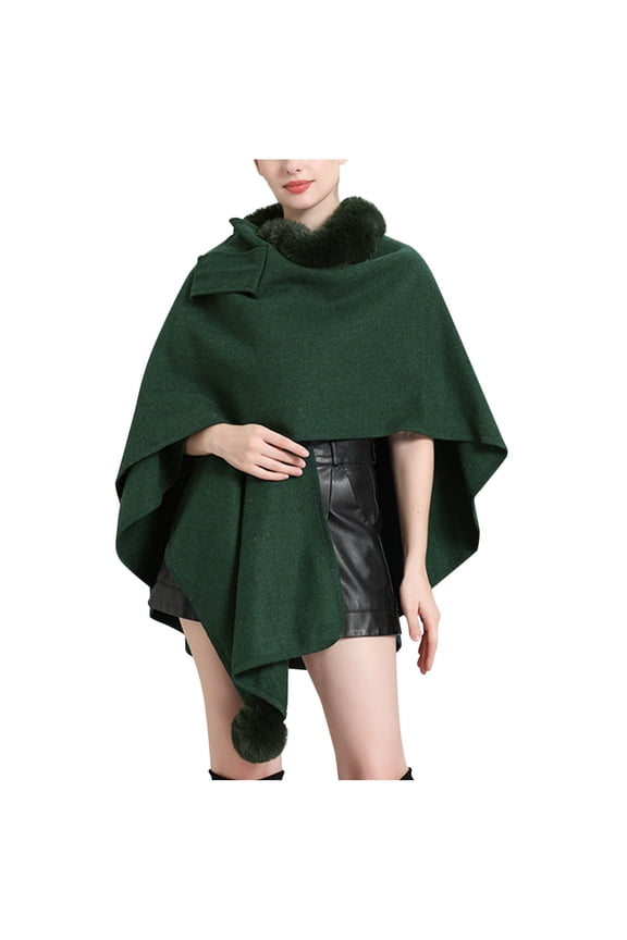 Women Faux Fur Shawl Wrap Poncho Oversized Cloak Batwing Sleeve Cardigan Coat for Fall Winter