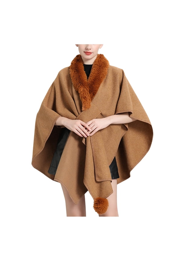 Women Faux Fur Shawl Wrap Poncho Oversized Cloak Batwing Sleeve Cardigan Coat for Fall Winter