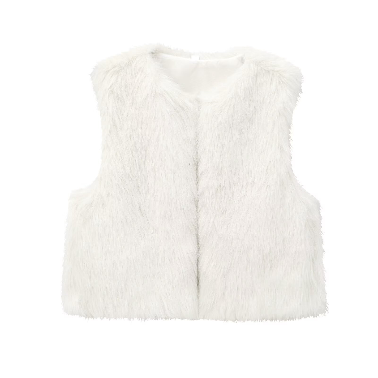 Faux Fur Lapel Sleeveless Vest Coat