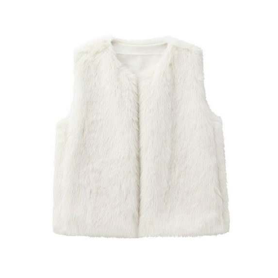 HTNBO Women Faux Fur Vest Cropped Sleeveless Jackets Cardigan Lightweight Plush Gilet Ladies Soild Waistcoat Outerwear