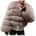 thumbnail image 1 of HTNBO Women Fluffy Faux Fur Coat Cropped Jacket Puffer Jacket Zip Up Winter Warm Fuzzy Teddy Jacket, 1 of 4