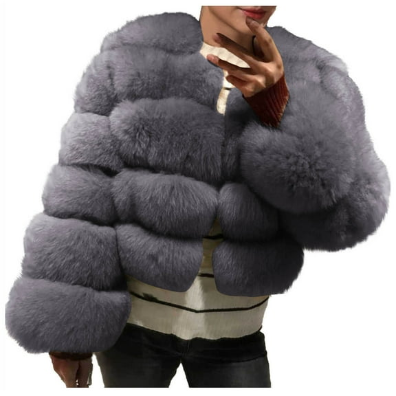 HTNBO Women Fluffy Faux Fur Coat Cropped Jacket Puffer Jacket Zip Up Winter Warm Fuzzy Teddy Jacket