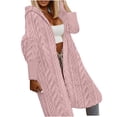 thumbnail image 1 of HTNBO Women Hooded Open Front Cardigan Cable Knit Sweaters Solid Color Chunky Long Sweater Coats, 1 of 2