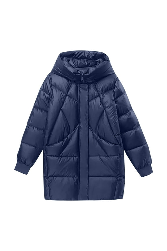 Women Long Quilted Coat Winter Hooded Long Sleeve Puffer Padded Jackets Zip-up Warm Thicken Outerwear Pockets